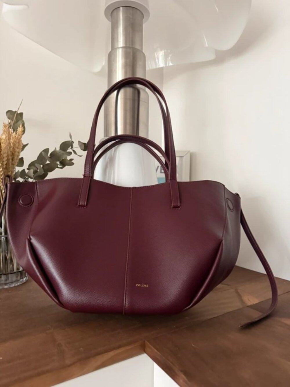 Polène Burgundy Cyme Sculptured Tote Bag